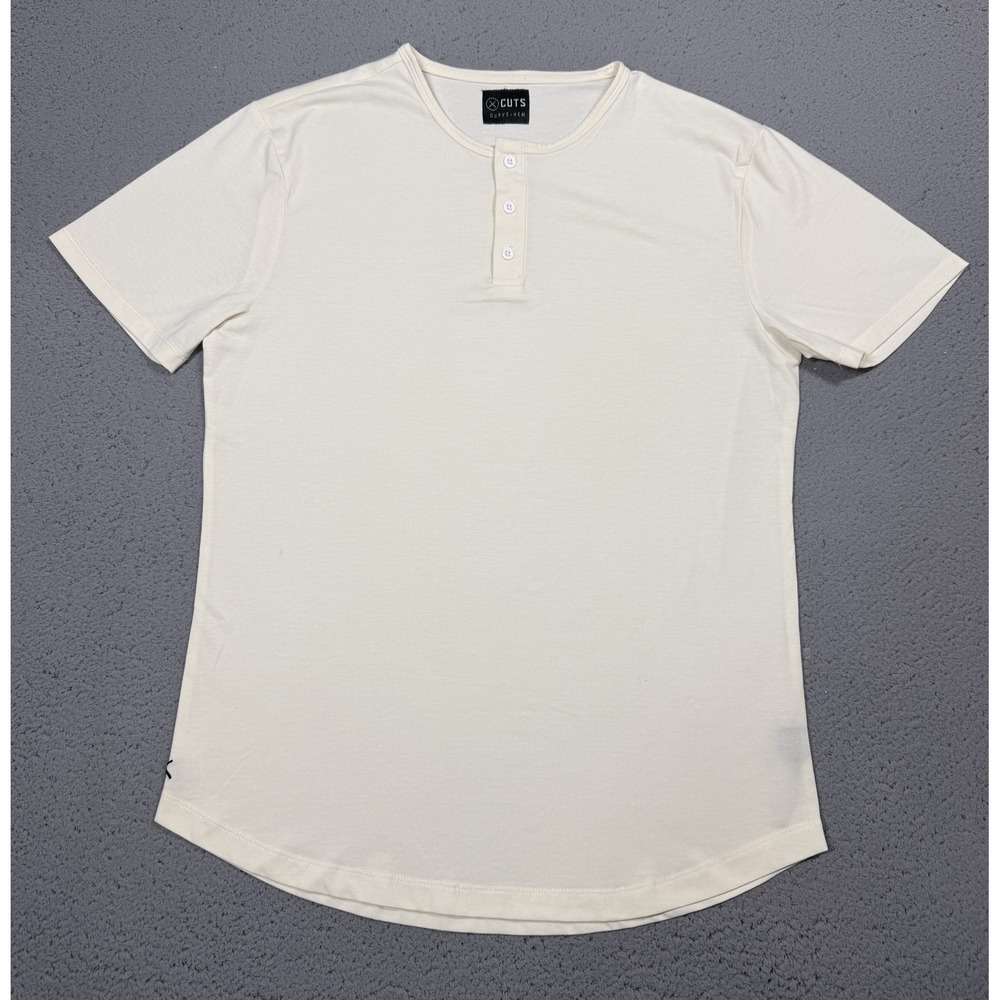Cuts Clothing Henley Shirt Mens Large White Pyca Pro Curved Hem Stretch Tee